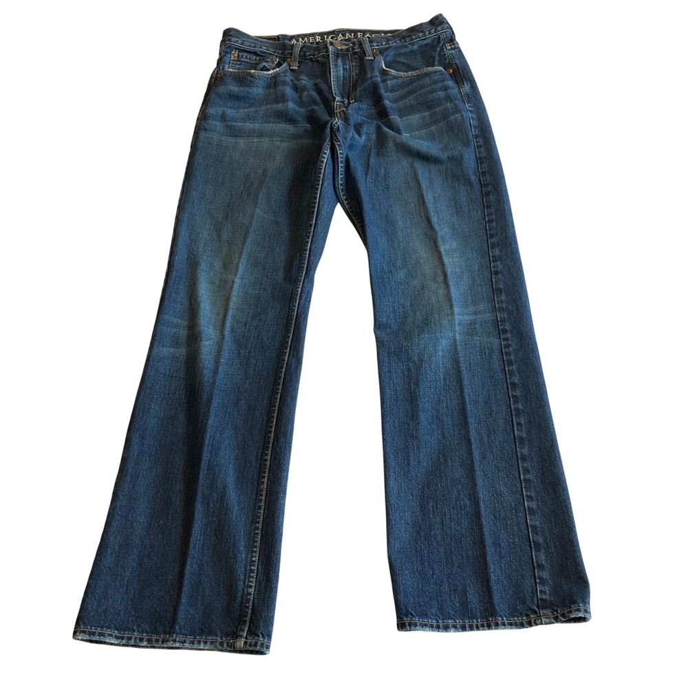 American Eagle Jeans Men 34x34 (Fit 34x32) Bootcut Dark Wash 100% Cotton Denim
